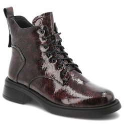 Bordowe Botki S.Barski Wygodne Buty Damskie. Czerwone kozaki damskie S.BARSKI, ze skóry, bez obcasa. Za 348.99 zł.