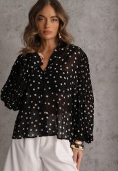 Czarna Koszula z Wiskozy i Bawełny Zdobiona Groszkami i Plisami na Rękawach Osharus. Czarne bluzki damskie Renee, m, z aplikacjami, z bawełny, bez kołnierzyka, bez ramiączek. Za 109.99 zł.