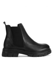 Rieker Botki Z9150-00 Czarny. Czarne botki damskie Rieker, ze skóry, bez obcasa, na płaskiej podeszwie, bez zapięcia. Za 335.00 zł.