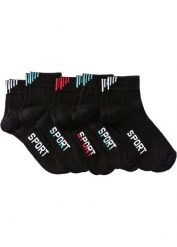Skarpetki sportowe z napisem (5 par), z bawełny organicznej. Czarne skarpety damskie bonprix, bez wzorów, z bawełny. Za 39.99 zł.