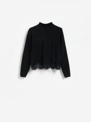 Sweter z lyocellem - czarny. Czarne swetry damskie Reserved, l, bez wzorów, z dzianiny, bez kołnierzyka, bez ramiączek, bez kaptura. Za 139.99 zł.