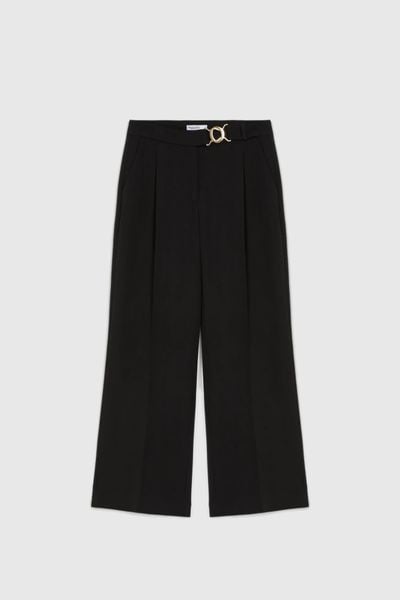 Eleganckie spodnie czarne. Czarne spodnie materiałowe damskie MOODO, l, bez wzorów, z elastanu. Za 159.99 zł.