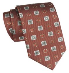 Męski Krawat - Angelo di Monti - Miedziany Kolor, Wzory Geometryczne. Brązowe krawaty i muchy Angelo di Monti, bez wzorów, z tkaniny, eleganckie. Za 45.00 zł.