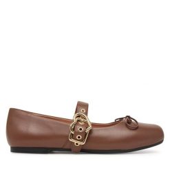 Baleriny LOVE MOSCHINO. Brązowe baleriny damskie Love Moschino, bez wzorów, bez obcasa. Za 879.99 zł.