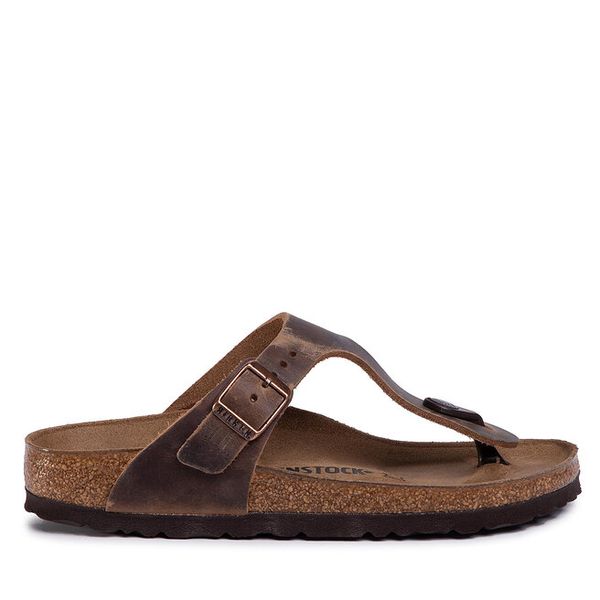 Japonki Birkenstock. Brązowe klapki damskie Birkenstock, bez wzorów, bez obcasa. Za 539.99 zł.