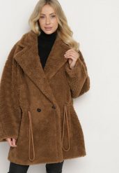 Brązowa Kurtka Futerko Teddy ze Ściągaczami w Talii Enaviana. Brązowe kurtki damskie Born2be, l, bez wzorów, z futra, bez kaptura. Za 329.99 zł.