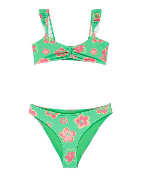 Komplet bikini 2-częściowy dla Dziewczynki TROPICOOL. Zielone stroje kąpielowe dla dziewczynek Roxy, bez wzorów, z elastanu. Za 149.99 zł.
