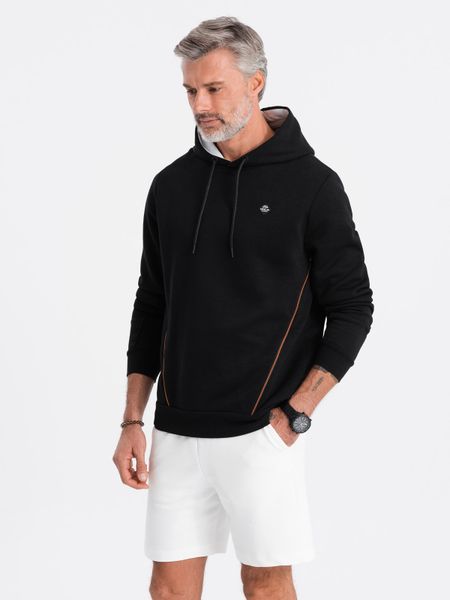 Bluza męska z kapturem z kieszenią na zamek - czarna V4. Czarne bluzy męskie Ombre Clothing, l, bez wzorów, z bawełny, z kapturem. W wyprzedaży za 69.99 zł.