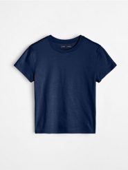 Bawełniana koszulka basic - granatowy. Niebieskie t-shirty damskie Sinsay, l, bez wzorów, z bawełny, bez kołnierzyka. Za 19.99 zł.