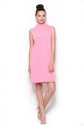 Elegancka Sukienka z Niskim Golfem - Różowy. Czerwone sukienki damskie Figl, l, bez wzorów, z materiału, eleganckie, bez kołnierzyka, bez ramiączek. Za 239.00 zł.