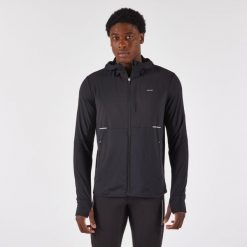 Bluza do biegania męska Kiprun Run 100 Warm ocieplana. Czarne bluzy męskie KIPRUN, m, bez wzorów, z elastanu, bez kaptura. Za 159.99 zł.