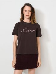 Koszulka z krótkim rękawem - brązowy. Brązowe t-shirty damskie Sinsay, l, bez wzorów, bez kołnierzyka. Za 35.99 zł.