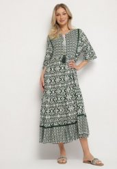 Zielona Bawełniana Sukienka w Stylu Boho z Wiązaniem Przy Dekolcie Orradelle. Zielone sukienki damskie Born2be, na co dzień, na lato, l, bez wzorów, z bawełny, boho, bez kołnierzyka, bez ramiączek, proste. Za 59.99 zł.