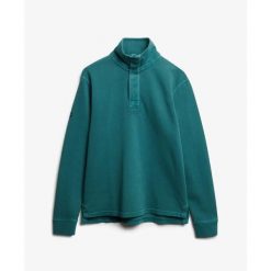 Bluza z pół zamkiem błyskawicznym Superdry Cotton Classic Pique Henley. Zielone bluzy męskie Superdry., na zimę, m, bez wzorów, bez kaptura. Za 312.05 zł.