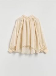 Bluzka z lyocellem - złamana biel. Bluzki damskie Reserved, l, bez wzorów, z lyocellu, bez kołnierzyka, bez ramiączek. Za 159.99 zł.