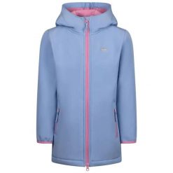 Dziewczęca Kurtka Soft Shell Brennagh. Niebieskie kurtki i płaszcze dla dziewczynek Trespass, bez wzorów, z elastanu, długie, z kapturem. Za 202.99 zł.
