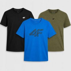 KOMPLET KOSZULEK T-SHIRT MĘSKI 4F ZESTAW 3PAK. T-shirty męskie 4f, m, bez wzorów, z bawełny, sportowe, bez kołnierzyka. Za 182.97 zł.