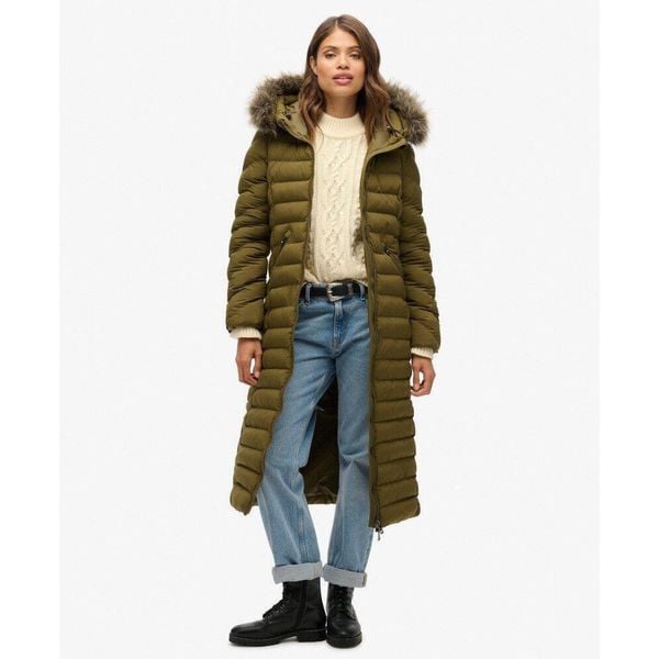 Długi Płaszcz z Kapturem z Sztucznego Futra Fuji od SUPERDRY. Szare płaszcze damskie Superdry., bez wzorów, eleganckie, długie, z kapturem. W wyprzedaży za 474.80 zł.