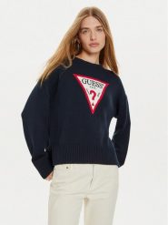 Guess Jeans Sweter W4BR12 Z3HM1 Granatowy Regular Fit. Niebieskie swetry damskie Guess Jeans, xl, z aplikacjami, z bawełny, bez kołnierzyka, bez ramiączek, bez kaptura. Za 239.99 zł.