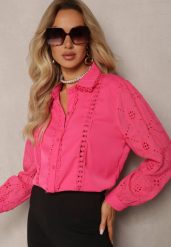 Fuksjowa Koszula w Stylu Boho z Ozdobnym Haftem Anvia. Czerwone bluzki damskie Renee, l, bez wzorów, boho, bez kołnierzyka, bez ramiączek. Za 69.99 zł.