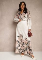Beżowy Komplet z Wiskozy w Kwiaty Koszula i Rozkloszowana Spódnica Camelna. Brązowe koszule damskie Renee, m, bez wzorów, z wiskozy, eleganckie, koszulowe. Za 189.99 zł.