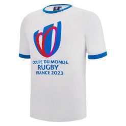 Koszulka z polycottonu Macron RWC France 2023. Białe koszulki sportowe męskie RUGBY WORLD CUP 2023, l, bez wzorów, z bawełny, bez kołnierzyka, bez ramiączek, na fitness i siłownię. Za 180.00 zł.