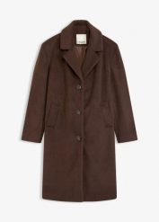Krótki płaszcz z materiału w optyce wełny. Brązowe kurtki damskie bonprix, bez wzorów, z wełny, eleganckie, krótkie, bez kaptura. Za 309.99 zł.
