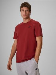 4F T-shirt regular gładki męski - burgundowy L. Czerwone t-shirty męskie 4f, l, bez wzorów, z bawełny, biznesowe, bez kołnierzyka. Za 49.99 zł.