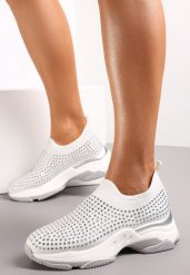 Białe Buty Sportowe na Grubej Podeszwie w Cyrkonie Elerene. Białe obuwie sportowe damskie Renee, bez wzorów. Za 49.99 zł.