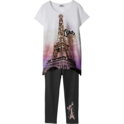 Shirt + legginsy 3/4 (2 części) bonprix biało-czarny. Białe legginsy dla dziewczynek bonprix, bez wzorów. Za 54.99 zł.