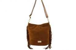 Zamszowa torebka boho z frędzlami - Brązowa jasna. Brązowe torebki shopper damskie Barberinis, bez wzorów, z jeansu, biznesowe, na ramię, małe, zamszowe, bez dodatków. Za 217.99 zł.