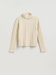 Sweter z warkoczowym splotem - kremowy. Białe swetry damskie Reserved, l, bez wzorów, z dzianiny, bez kołnierzyka, bez ramiączek, bez kaptura. Za 139.99 zł.