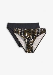 Figi bikini (2 pary), gładkie i z nadrukiem. Czarne bikini damskie bonprix, bez wzorów. Za 92.99 zł.