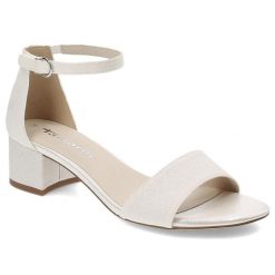 Białe Sandały Tamaris Eleganckie Obuwie Damskie. Białe klapki damskie Tamaris, bez wzorów, bez obcasa, na obcasie, bez zapięcia. Za 199.00 zł.