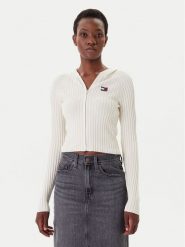 Tommy Jeans Kardigan DW0DW20974 Écru Slim Fit. Kardigany damskie Tommy Jeans, m, bez wzorów, z jeansu, bez kołnierzyka, bez ramiączek, bez kaptura. Za 419.99 zł.