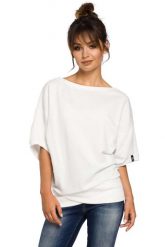 Oversizowa Ecru Bluza ze Ściągaczem na Zakładkę. Czerwone bluzki damskie MOE, l, bez wzorów, z bawełny, bez kaptura. Za 193.90 zł.