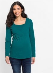 T-shirt ciążowy i do karmienia, 2 w 1. Niebieskie bluzki damskie bonprix, bez wzorów, bez kołnierzyka, moda ciążowa, bez ramiączek. Za 89.99 zł.