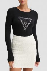 GUESS Czarny damski sweter Ivory. Czarne swetry damskie Guess, s, z aplikacjami, bez kołnierzyka, bez ramiączek, bez kaptura. W wyprzedaży za 201.99 zł.