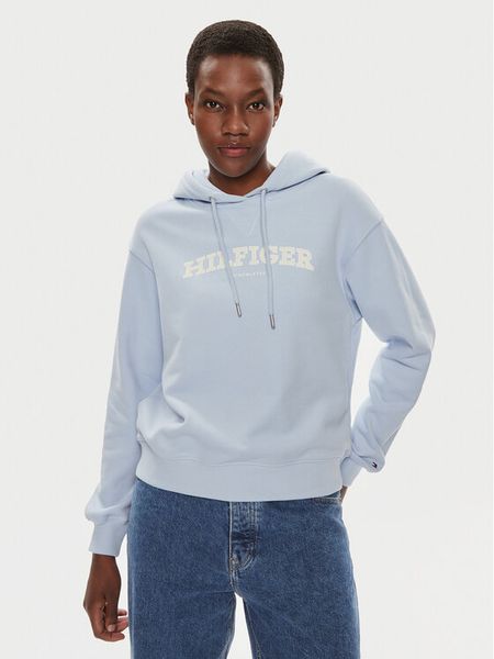 Tommy Hilfiger Bluza Monotype Flock WW0WW41236 Błękitny Relaxed Fit. Niebieskie bluzy damskie Tommy Hilfiger, l, bez wzorów, z bawełny, bez kaptura. Za 379.99 zł.