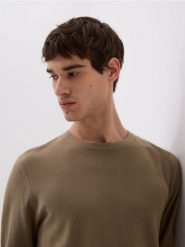 Sweter z krótkim rękawem - zielony. Zielone swetry przez głowę męskie Reserved, l, bez wzorów, z bawełny, bez kołnierzyka. Za 89.99 zł.