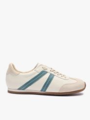 Kremowe półbuty sportowe z turkusowym paskiem. Brązowe półbuty damskie Ryłko, bez wzorów, ze skóry, klasyczne, z okrągłym noskiem, bez obcasa, na płaskiej podeszwie, bez zapięcia. Za 449.99 zł.