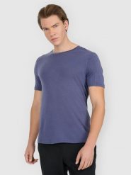 4F Koszulka trekkingowa z wełną merino męska - niebieska M. Niebieskie t-shirty męskie 4f, m, bez wzorów, z materiału, bez kołnierzyka. Za 199.99 zł.