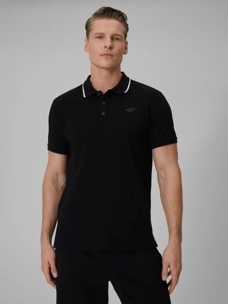 Koszulka polo regular męska 4F. Czarne koszulki polo męskie 4f, m, bez wzorów, z bawełny, biznesowe, bez ramiączek. Za 99.99 zł.