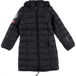 Płaszcz "Barbouille" w kolorze czarnym. Czarne kurtki i płaszcze dla dziewczynek Geographical Norway Kids & Women, z aplikacjami. W wyprzedaży za 226.95 zł.