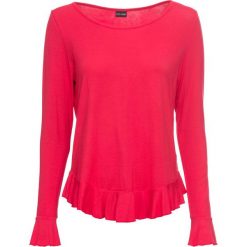 Shirt z długim rękawem i falbaną bonprix czerwony. Bluzki damskie bonprix. Za 24.99 zł.