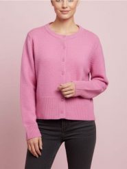 Kardigan z guzikami z domieszką wełny - różowy. Czerwone kardigany damskie Sinsay, l, bez wzorów, z wełny. Za 49.99 zł.