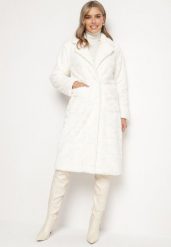 Biały Elegancki Płaszcz Jednorzędowy z Pluszowego Futerka Vertizelle. Białe płaszcze damskie Born2be, l, bez wzorów, z jeansu, eleganckie, bez kaptura. Za 209.99 zł.