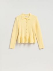 Sweter z baskinką - jasnożółty. Żółte swetry damskie Reserved, l, bez wzorów, z dzianiny, bez kołnierzyka, bez ramiączek, bez kaptura. Za 139.99 zł.