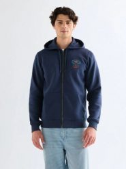 MESKA BLUZA WRANGLER GRAPHIC ZIP HOODIE NAVY 112378028. Niebieskie bluzy męskie Wrangler, xl, bez wzorów, z kapturem. Za 149.99 zł.