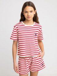 Koszulka dziewczęca w paski czerwono-beżowa Maruna 603. Czerwone t-shirty i topy dla dziewczynek Big Star, bez wzorów, z dzianiny, bez ramiączek. W wyprzedaży za 19.99 zł.